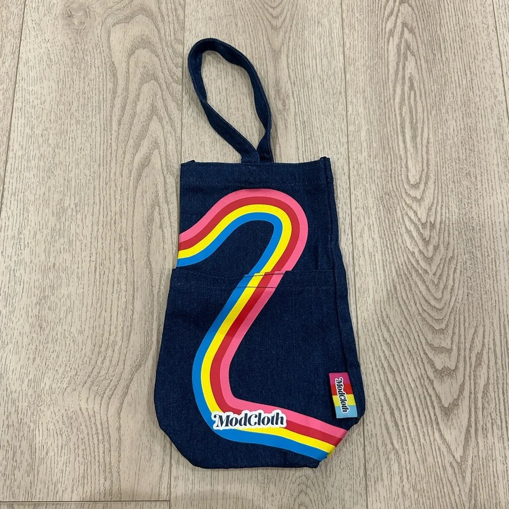 ModCloth Denim Wine Tote with Colorful Stripes